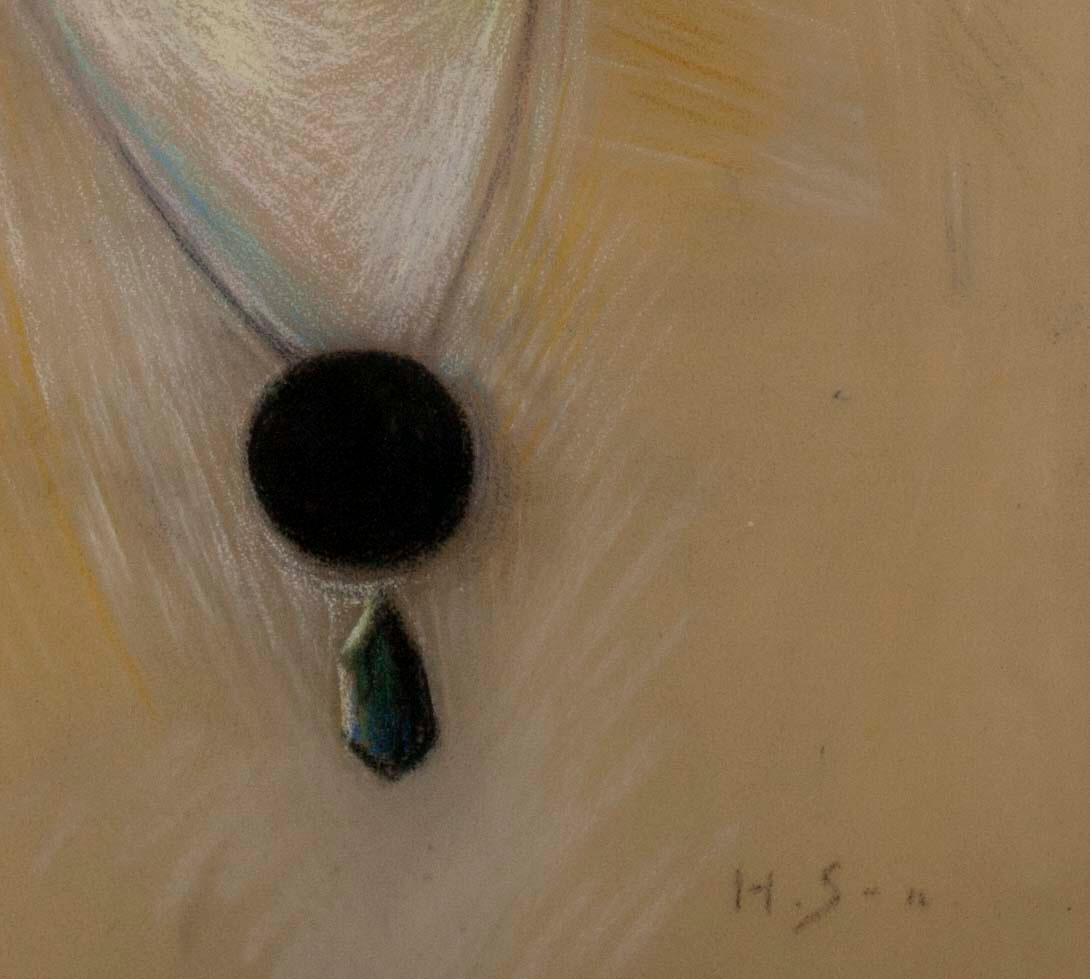 HANNA SUOMALAINEN, NAINEN JA MUSTA KORU, pastelli, sign.