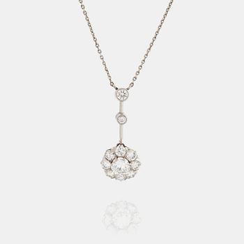 777. A NECKLACE set with a round brilliant-cut diamond.