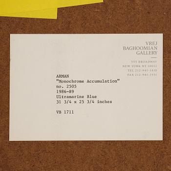 Arman (Armand Pierre Fernandez), ”Monochrome accumulation no 2505 (Ultramarin blue)”.