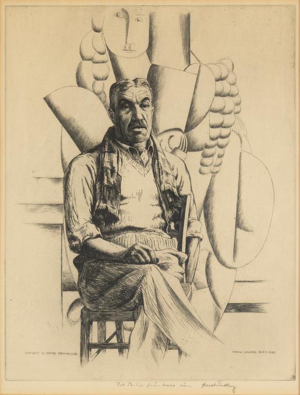 HARALD SALLBERG, etsning, "Portrait du peintre Fernand Léger", signerad.