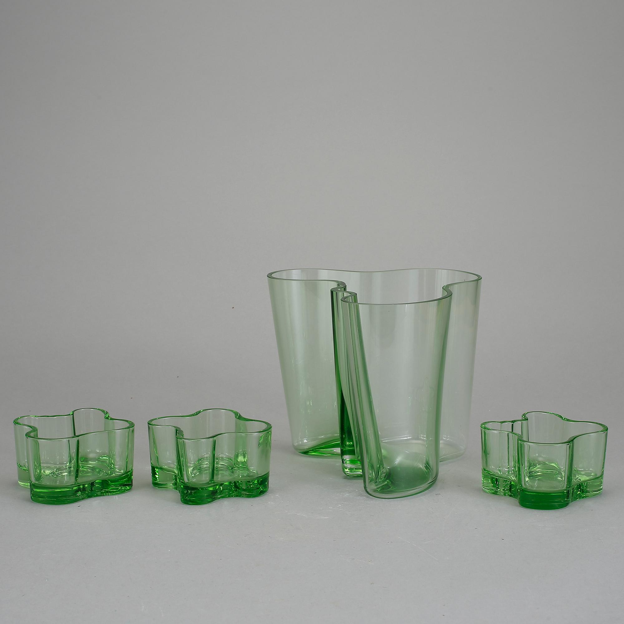 VAS och LJUSLYKTOR, 4 delar, glas, Alvar Aalto, Iittala.