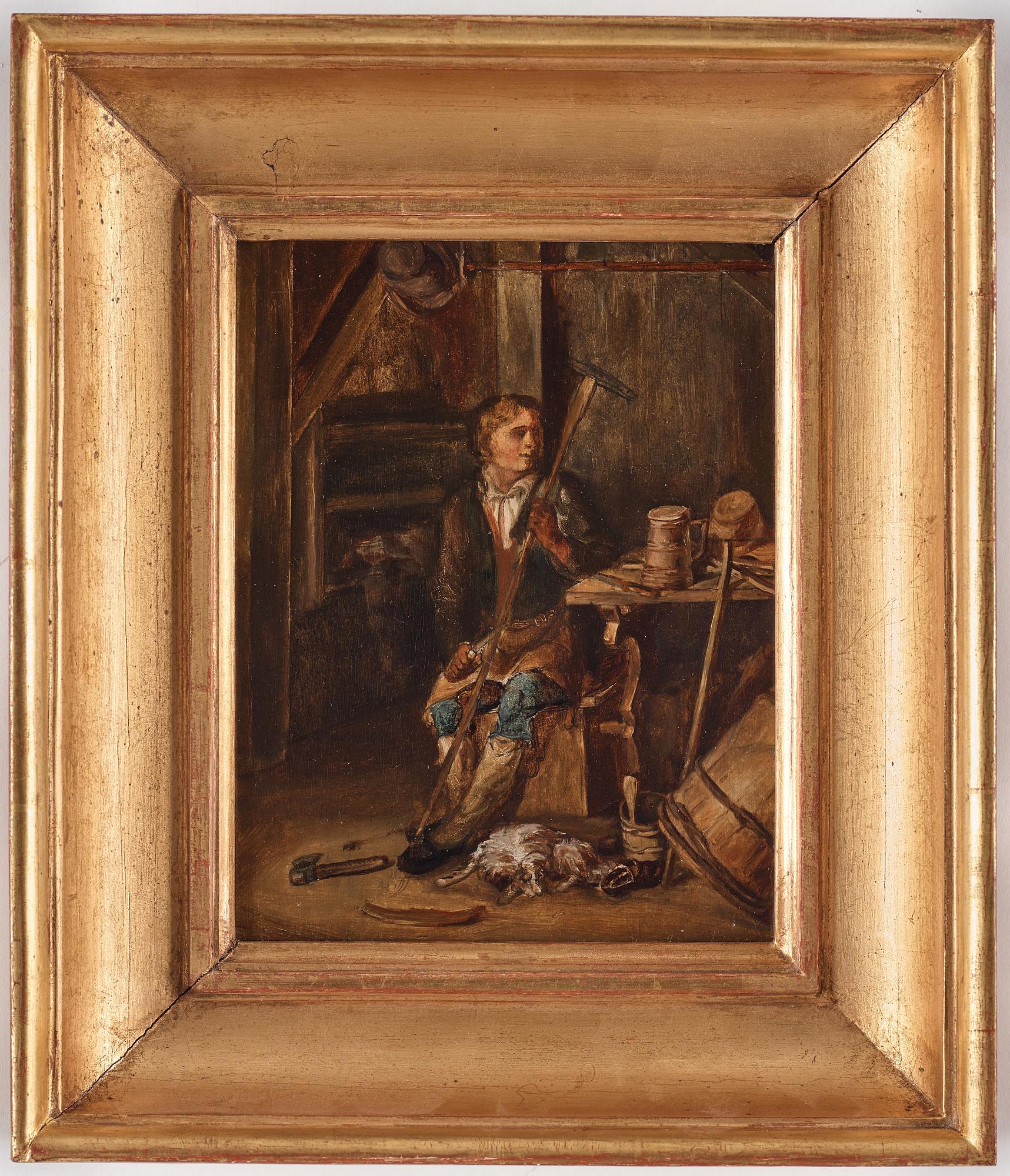 Carl Fredrik von Breda, Interiör av en snickarverkstad med en snickare förfärdigande en krycka.