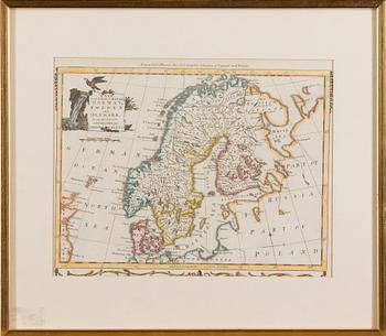 KARTOR, 3 st, handmålade kopparstick, 1700-tal.