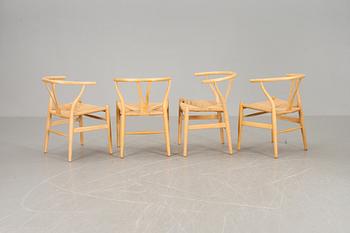 KARMSTOLAR, 4 st, Hans J Wegner, "Y-stolen", Carl Hansen & Søn, Danmark. 1900-talets andra hälft.