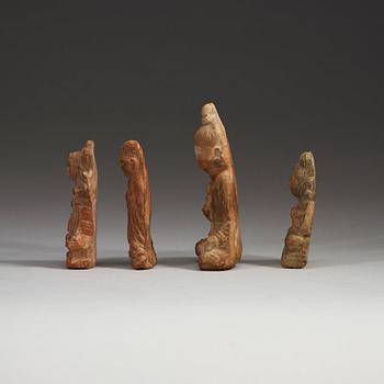 Four terracotta figures depicting various deities with attributes, Song Dynasty (960-1279).