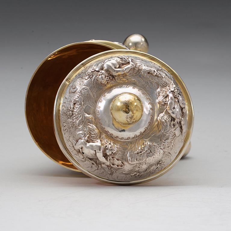 A German 17th century parcel-gilt beaker and cover, marks of Israel Thelott, Augsburg (1654-1696).