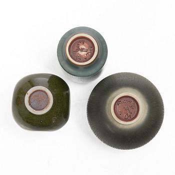 Berndt Friberg, five stoneware miniture vases, Gustavsberg Studio, Sweden, including 1968.