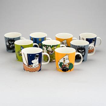 MUMINMUGGAR, 9 stycken, porslin, "Moomin-Characters", Arabia, Finland.