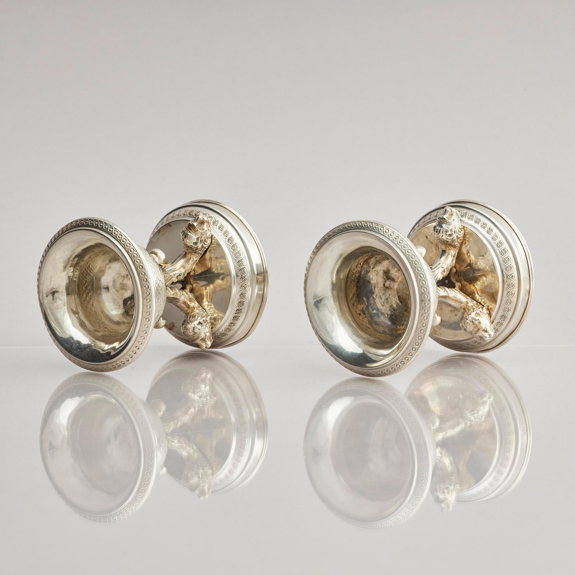 Saltkar, ett par, silver, otydlig mästarstämpel, Italien, andra hälften 1800-tal.