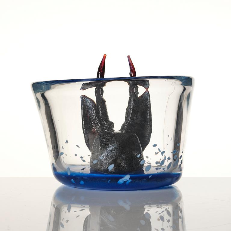 Ernst Billgren, a glass sculpture "Swimming Deer", in wooden box, Kosta Boda, Sweden, lim. ed. 23/30.