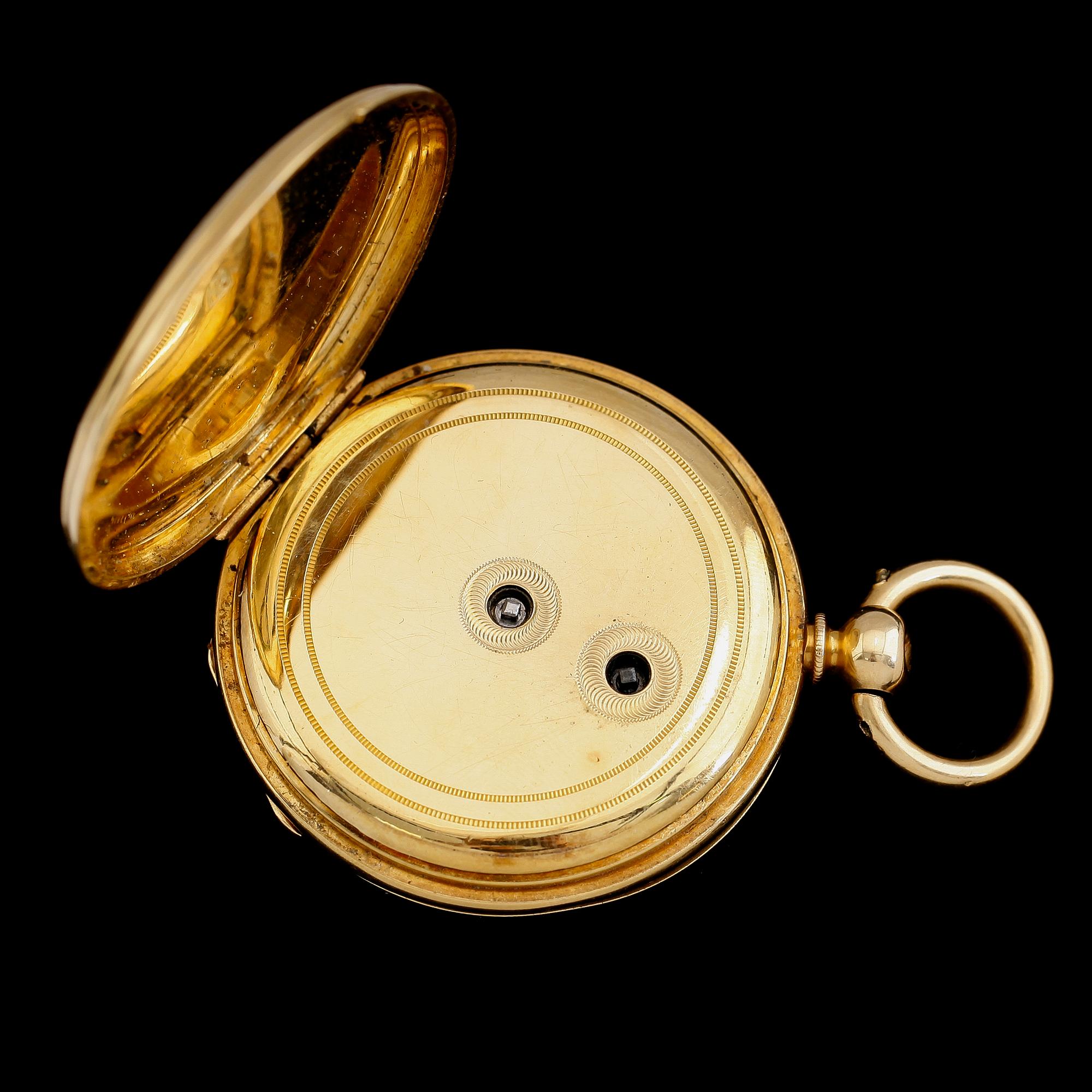 FICKUR, 18 k guld, 1800-/1900-tal. Total vikt inklusive urhus ca 78 g.
