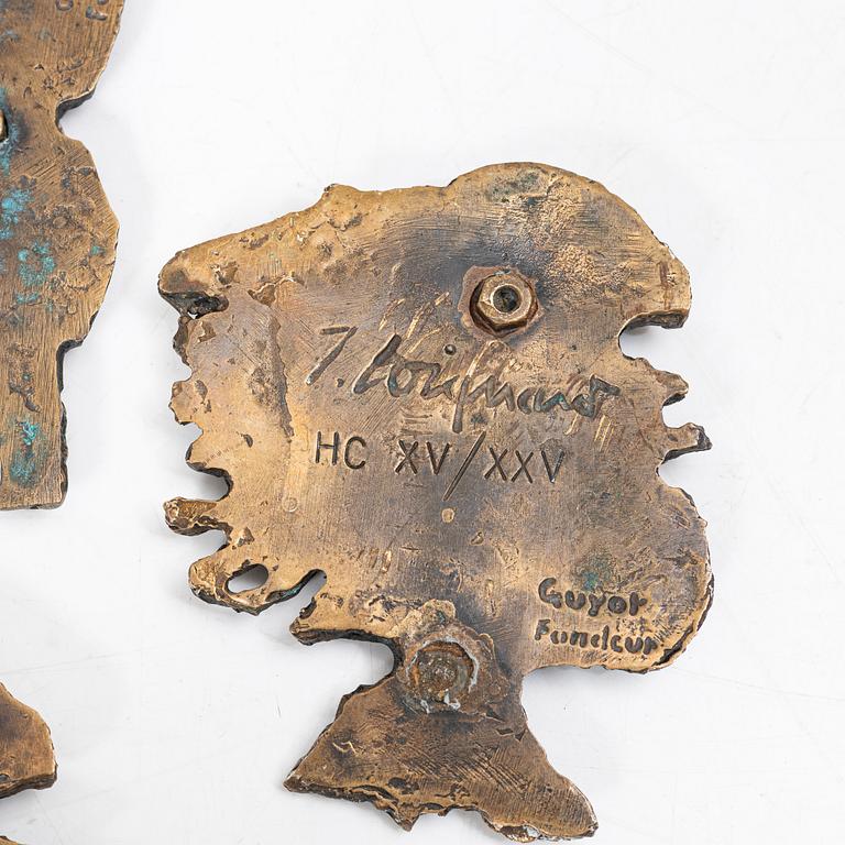 James Coignard, sculptures/wall plaques, 2 + 3 pieces, bronze, signed, Guyot Fondeur.