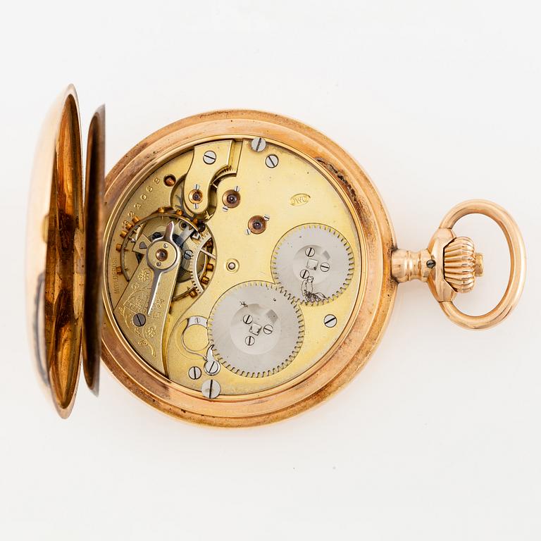 IWC, pocket watch, hunter, 14K gold, 52 mm.