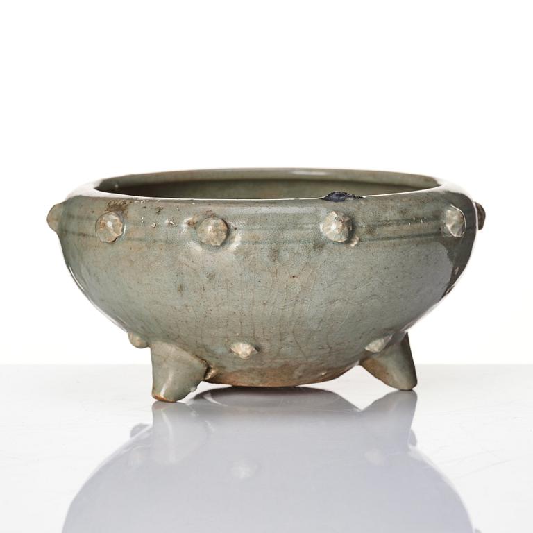 A Korean celadon tripod censer, Koryo.