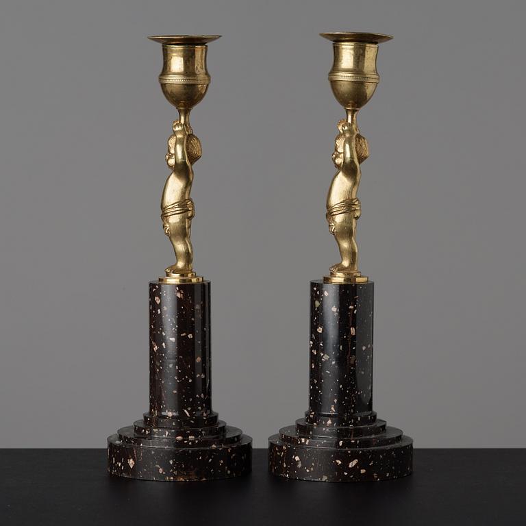 A pair of late Gustavian circa 1800 candlesticks.