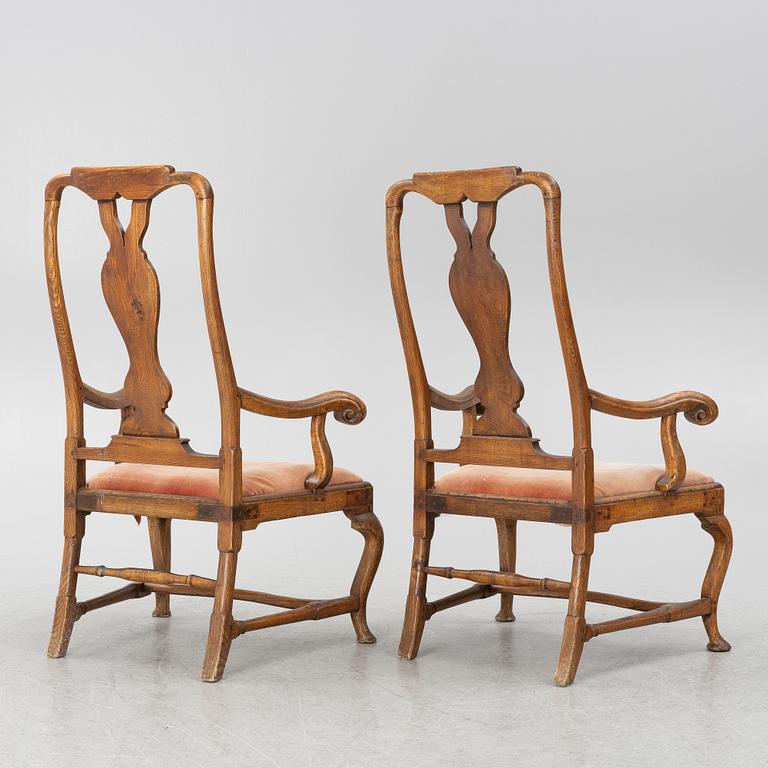 Karmstolar, ett par, senbarock, 1700-talets mitt.