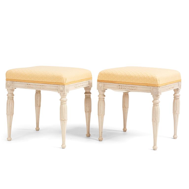 A pair of late Gustavian stools, Stockholm, around 1800.