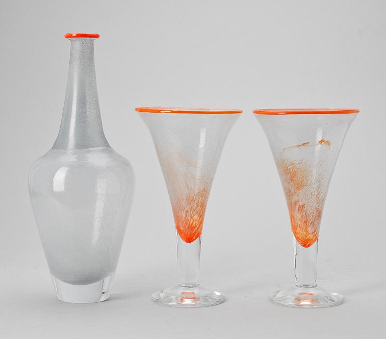 KARAFF MED GLAS, glas, 3 delar, Monica Backström, Kosta Boda, sign.