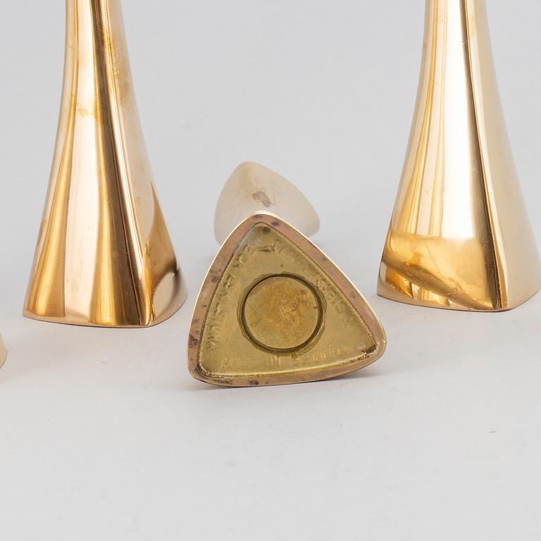 A set of six brass candle sticks, JK-E Ytterberg, Eskistuna Sweden, 1960s.