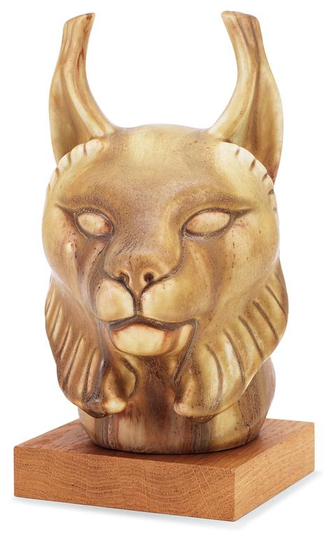 A Gunnar Nylund stoneware figure of a lynx head, Rörstrand.