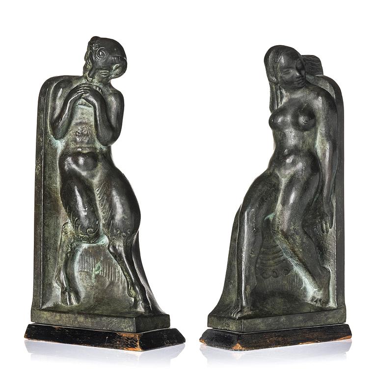 Axel Gute, a pair of Swedish Grace book ends, dated 1919.