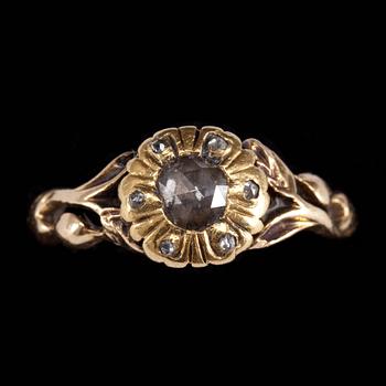 RING, guld med fasettslipad diamant. 1800/1900-tal. Vikt 3 g.