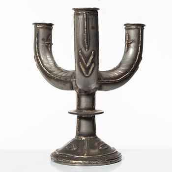 Allan Ebeling, candelabrum for three candles, wrought iron, Torshälla 1964.