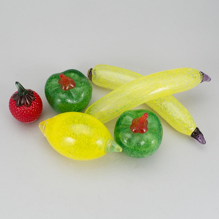 DEKORATIONSFRUKTER, 6 st, glas Gunnel Sahlin, Kosta, 1900-talets andra hälft.