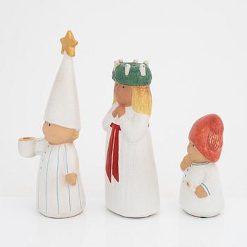 Lisa Larson, a group of three stoneware candlesticks, K-Studion, Gustavsberg.