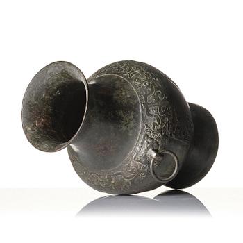 A large archaistic bronze wine vessel, Hu, Ming dynasty (1368-1644).