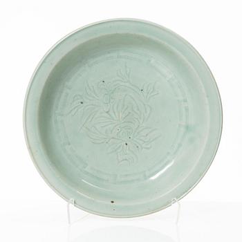 A Chinese celadon dish, Ming dynasty (1368-1644).