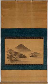 RULLMÅLNINGAR, tre styckern, tusch och färg på papper. Japan, 1900-talets första hälft.