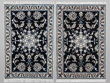 Mattor, ett par, Nain, part silk, ca. 90 x 59 cm & ca. 89 x 58 cm.