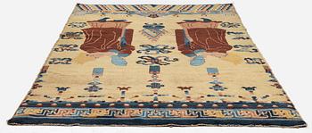 An Antique Ningzia Temple carpet, Northern China. c. 208-131 cm.