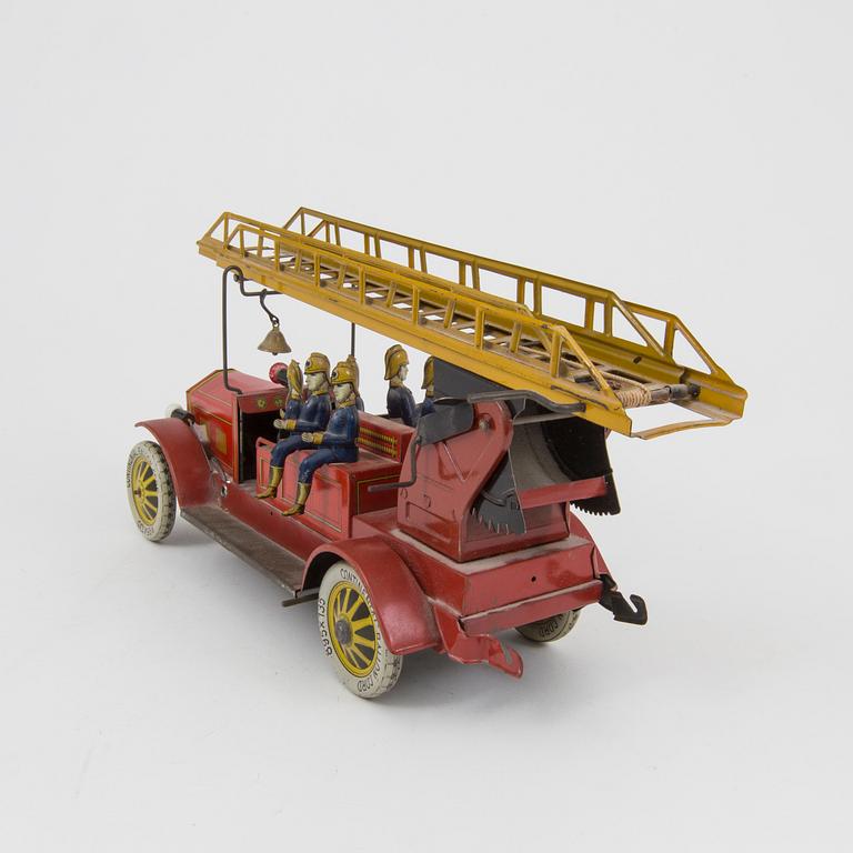 A Distler tinplate fire truck, Germany, 1930s.