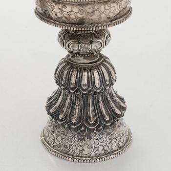 Two silver butter lamps, Tibet, 19th century.