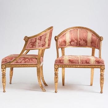 A pair of late Gustavian armchairs, late 18th century.