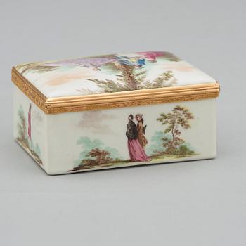 An 18th century enamel and copper snuff-box.