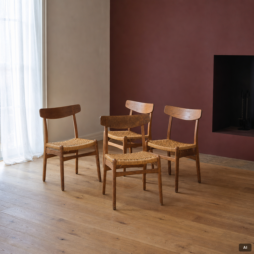Hans J. Wegner, stolar, 4 st, "Spisestolen/ CH-23", Danmark, 1900-talets andra hälft.