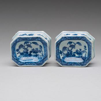 A pair of blue and white salts, Qing dynasty, Qianlong (1736-95).