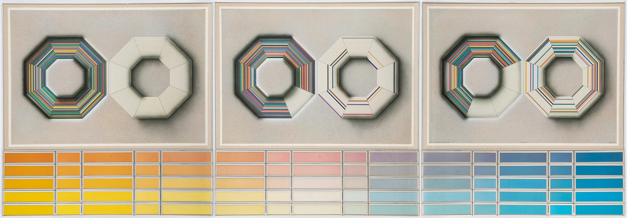 Beck & Jung, triptyk, akryl och ink jet print, signerad och daterad 1984.
