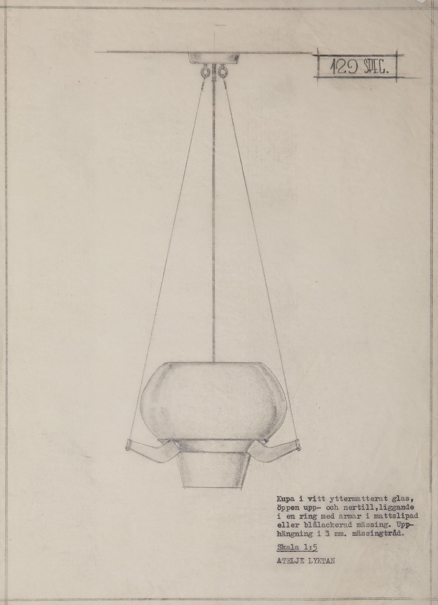 Hans Bergström, taklampor 1 par, modell "129", ateljé Lyktan, Åhus 1940-50-tal.