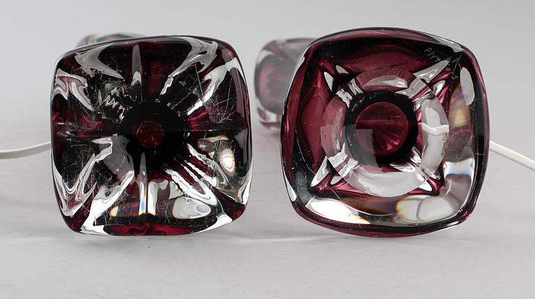 BORDSLAMPOR, 2 st, glas, Flygsfors, 1900-talets mitt.