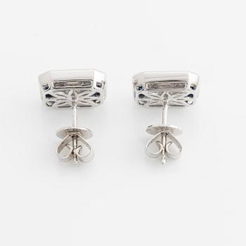 Earrings with baguette and brilliant-cut diamonds and sapphires.