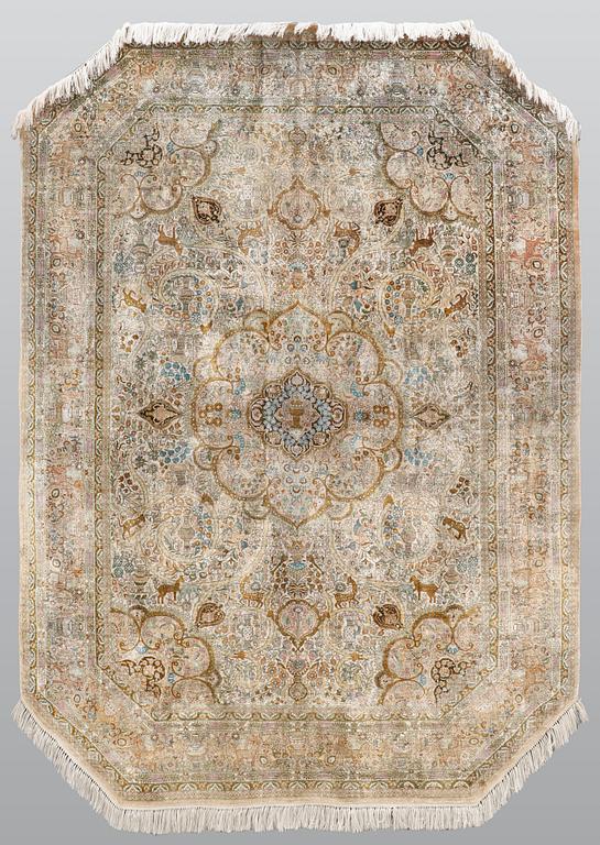 A rug, oriental silk, ca silk, ca 245 x 175 cm.