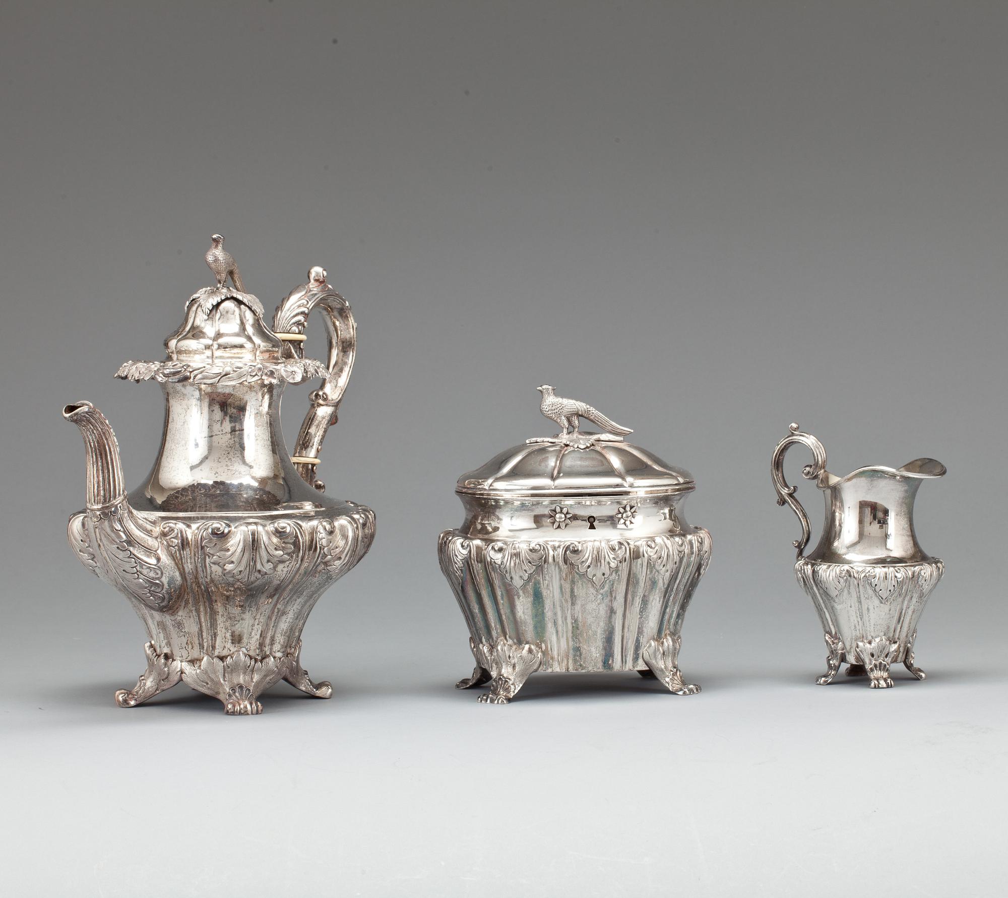 KAFFESERVIS, 3 delar, silver, Bernt Erlandsson, Kristianstad, 1892. Total vikt 1880 g.