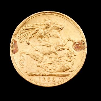 GULDMYNT, sovereign, Victoria, 1896. Vikt ca 8 gram.