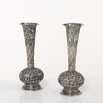 A pair of Persian silver vases, around 1900.