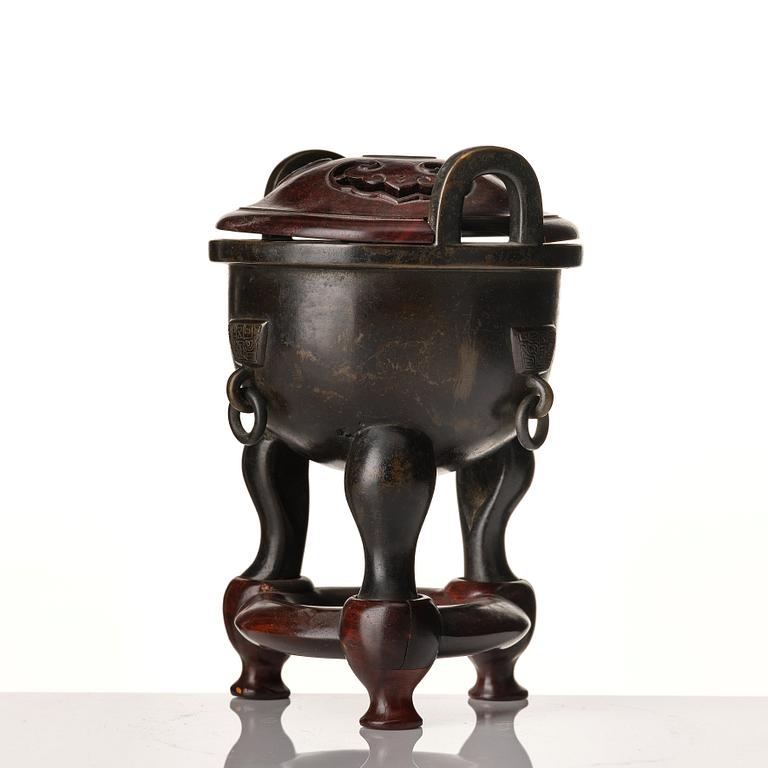 A bronze tripod censer, Qing dynasty, 19th Century.