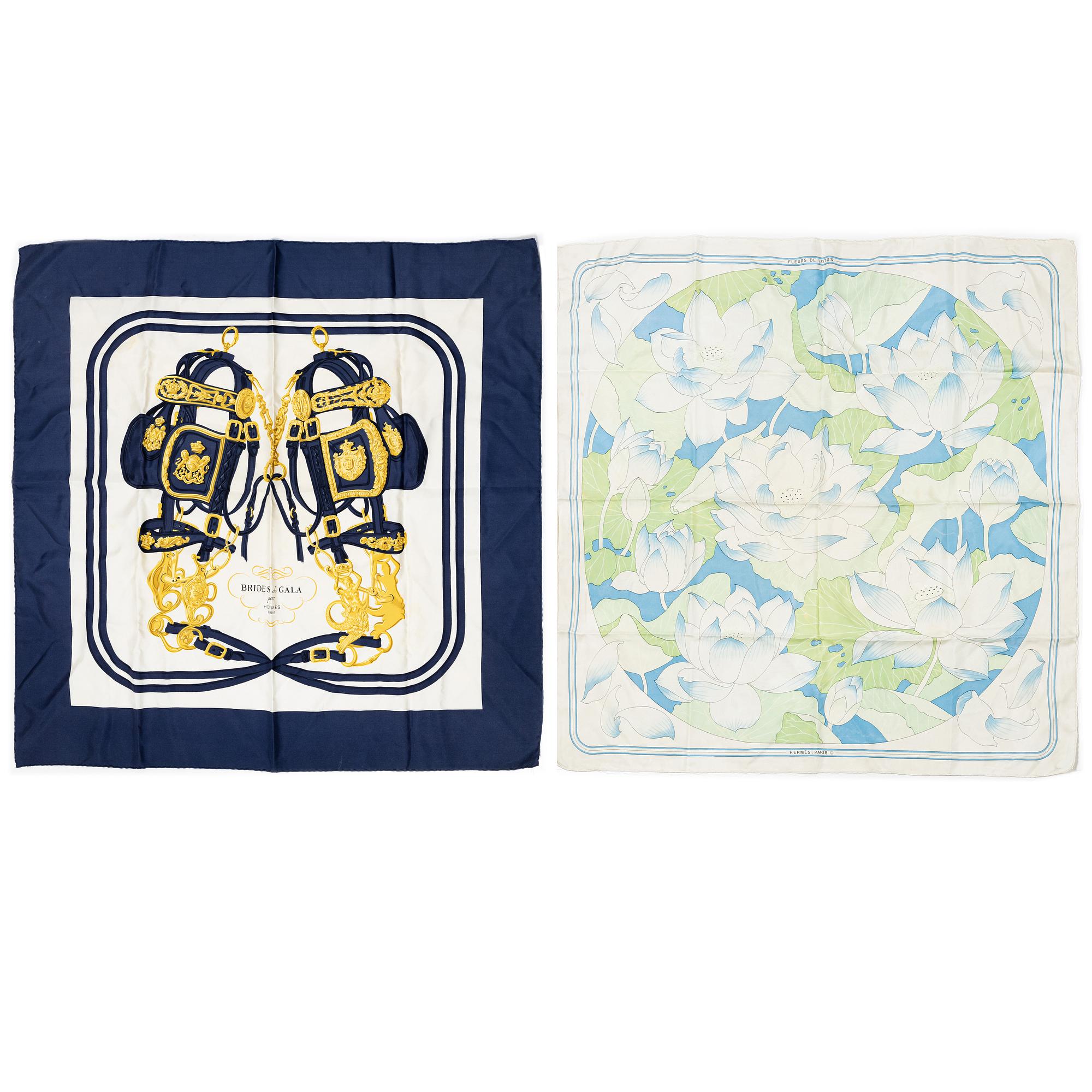 Hermès, two scarves "Brides de Gala" and "Fleurs de Lotus".